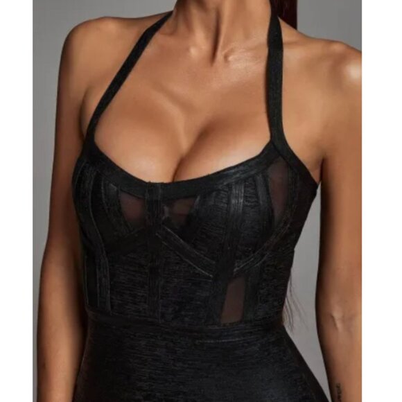 Bella Barnett Halter Black Metallic Cocktail Dress - Black - Picture 2 of 10